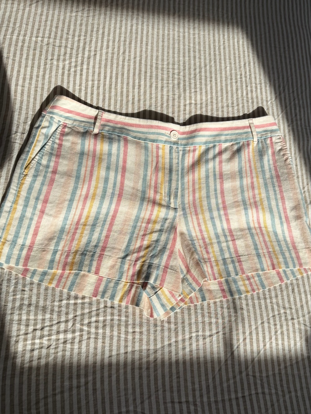 Loft Striped Pastel linen shorts NWT